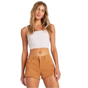 Billabong Drift Away Fray Denim Brown Shorts Raw Hem 2.5” Size 26 NWT
